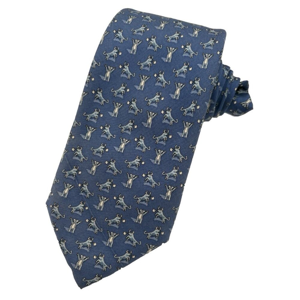 Vineyard Vines Men’s Necktie 100% Silk Blue Bulls Teddy Bears Outdoor Luxury 62" - Picture 1 of 7